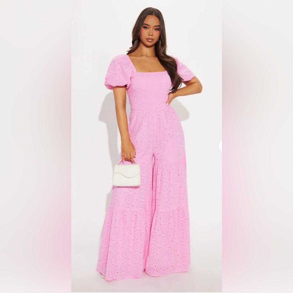 Fashion Nova Pink Lace Jumpsuit
